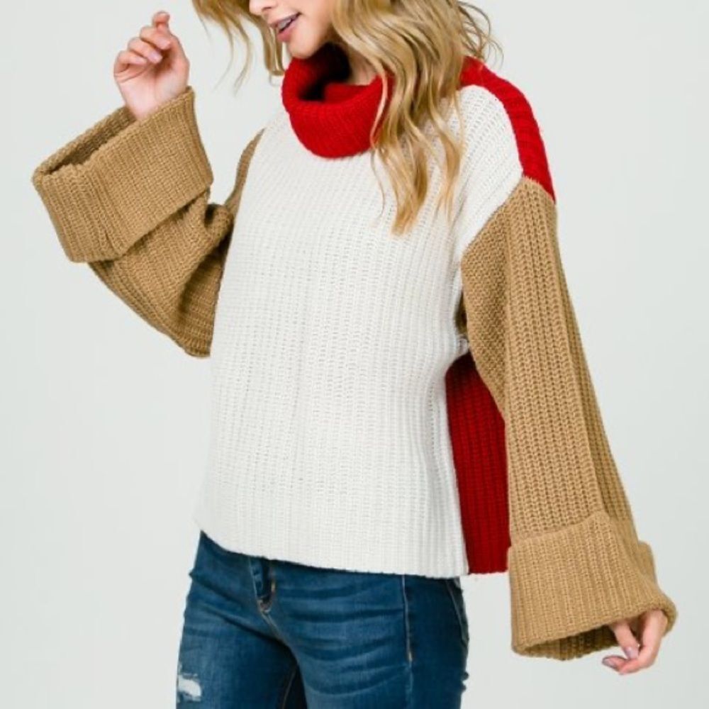 Lumiere Color Block Cowl Neck Sweater​